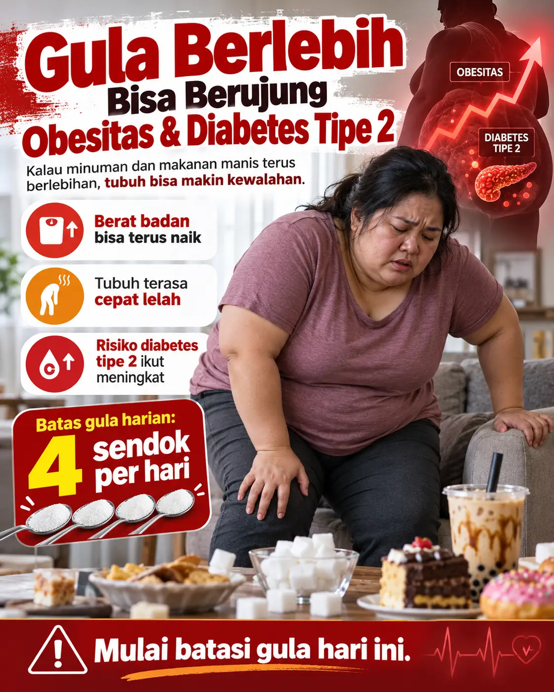 Edukasi dampak konsumsi gula berlebihan dan risiko obesitas serta diabetes