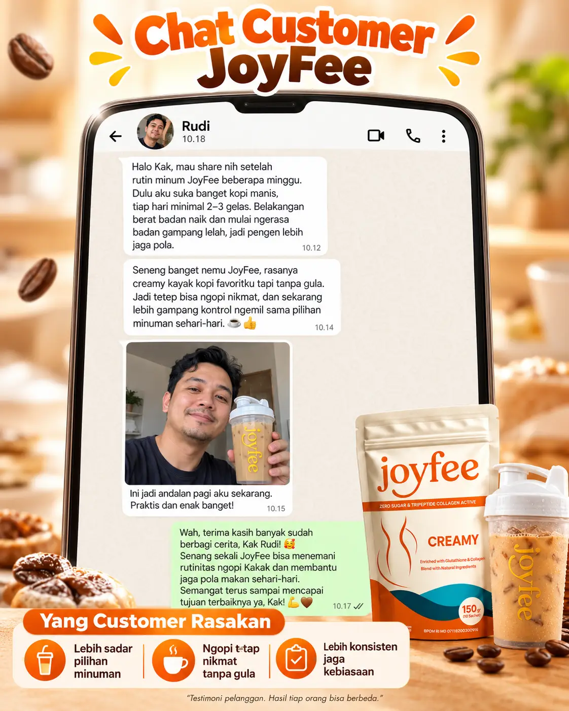 Testimoni chat JoyFee dari customer